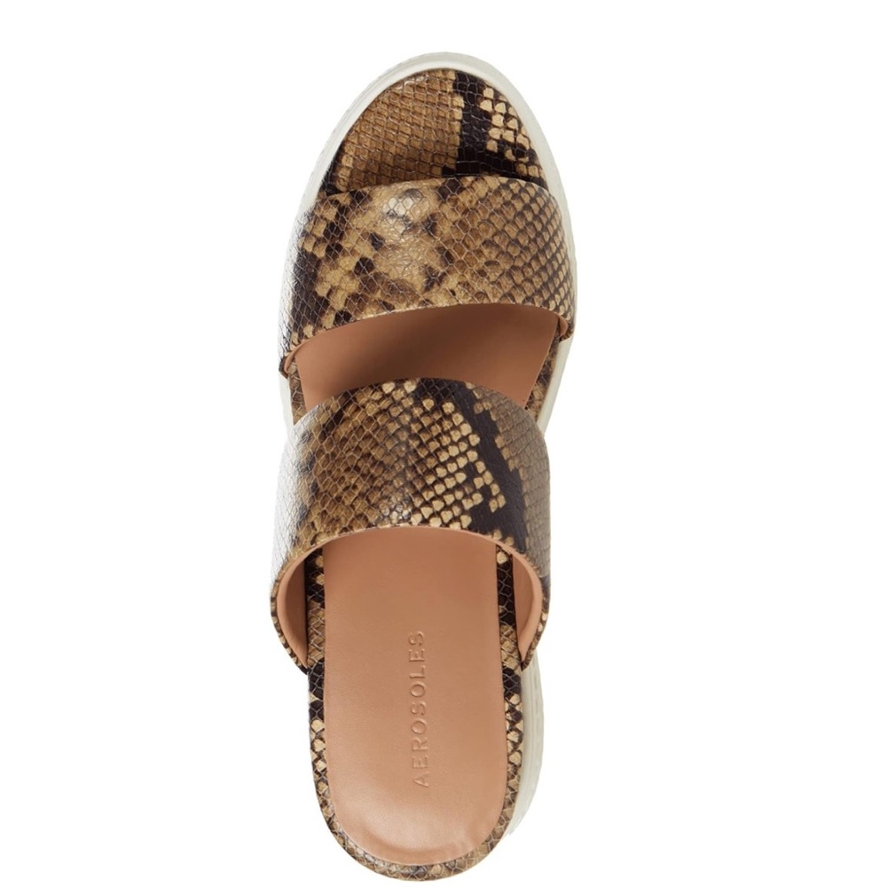 AEROSOLES Brown Snake-Print Slide Sandals